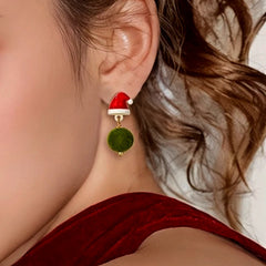 14K Gold-Plated Christmas Hat Plush Ball Earrings - elegant Plush Ball Earrings