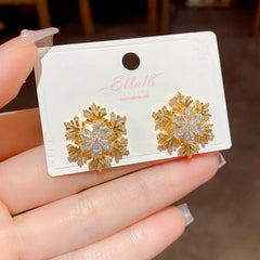 Close-up detail of the sparkling zircons and plating on the Rotating Snowflake Earrings