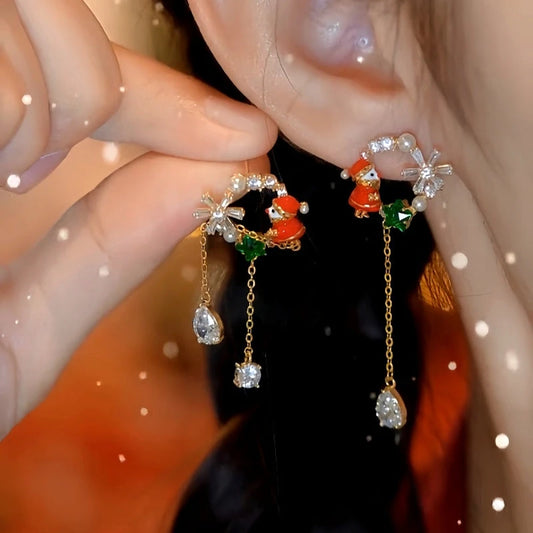 14K Gold-Plated Christmas Santa Claus Snowflake Tassel Earrings - elegant Santa Tassel Earrings