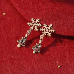 14K Gold-Plated Christmas Snowflake Christmas Tree Earrings - elegant Snowflake Tree Earrings
