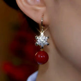 14K Gold-Plated Christmas Snowflake Pearl Earrings - elegant Snowflake Pearl Earrings
