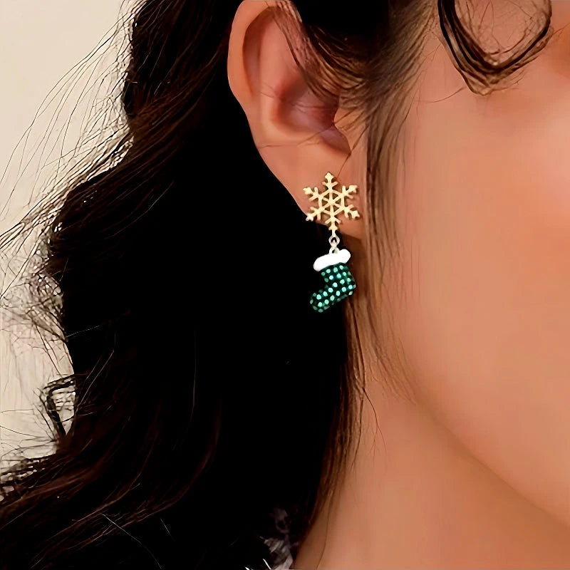 Close-up detail of the sparkling zircons and plating on the Christmas Dangle Earrings