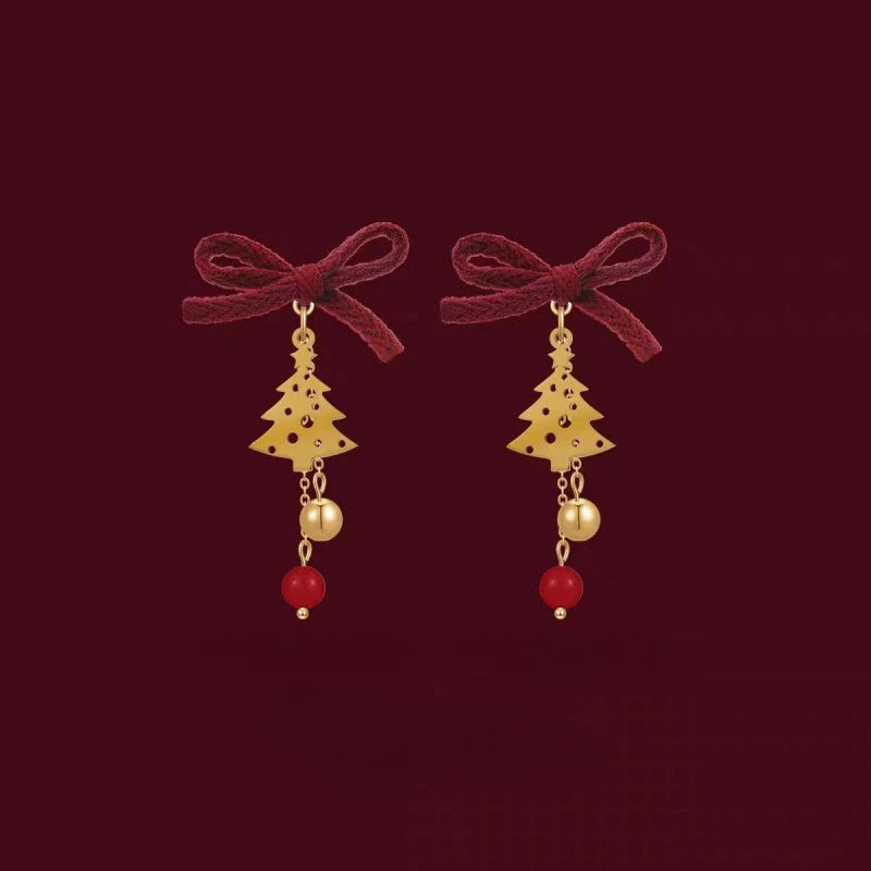 14K Gold-Plated Christmas Tree Bow Earrings - elegant Christmas Tree Bow Earrings