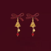 14K Gold-Plated Christmas Tree Bow Earrings - elegant Christmas Tree Bow Earrings