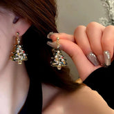 14K Gold-Plated Christmas Tree Diamond And Pearl Earrings - elegant Christmas Tree Pearl Earrings