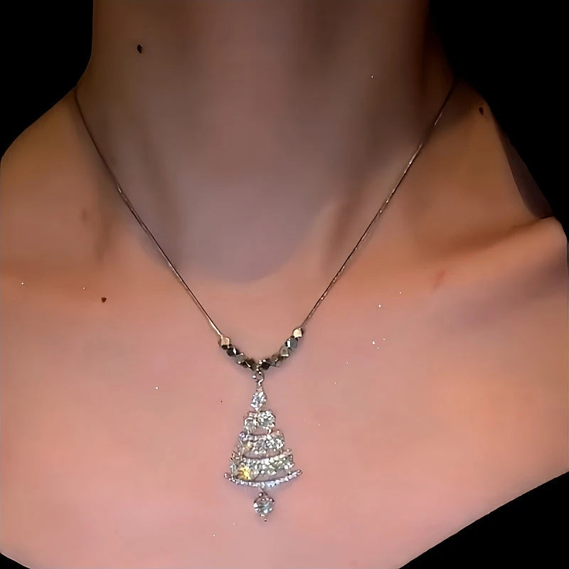 Close-up of the pendant and clasp on the Diamond Christmas Tree Necklace
