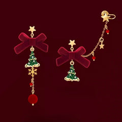Close-up detail of the sparkling zircons and plating on the Christmas Tree Ear Clip