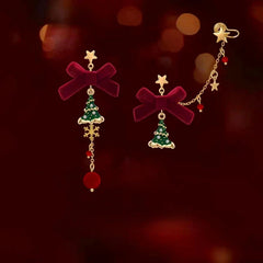 14K Gold-Plated Christmas Tree Ear Bone Clip Earrings - elegant Christmas Tree Ear Clip