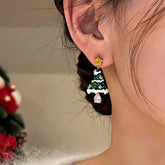 14K Gold-Plated Christmas Tree Earrings - elegant Green Christmas Tree Earrings
