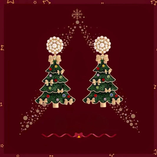14K Gold-Plated Christmas Tree Pearl Earrings - elegant Christmas Tree Pearl Earrings