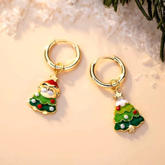 Close-up detail of the sparkling zircons and plating on the Santa Christmas Tree Earrings