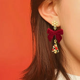 14K Gold-Plated Christmas Tree Snowflake Bow Earrings - elegant Christmas Tree Bow Earrings