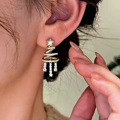 14K Gold-Plated Christmas Tree Zircon Tassel Earrings - elegant Christmas Tassel Earrings