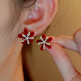 14K Gold-Plated Christmas Velvet Snowflake Stud Earrings - elegant Velvet Snowflake Earrings