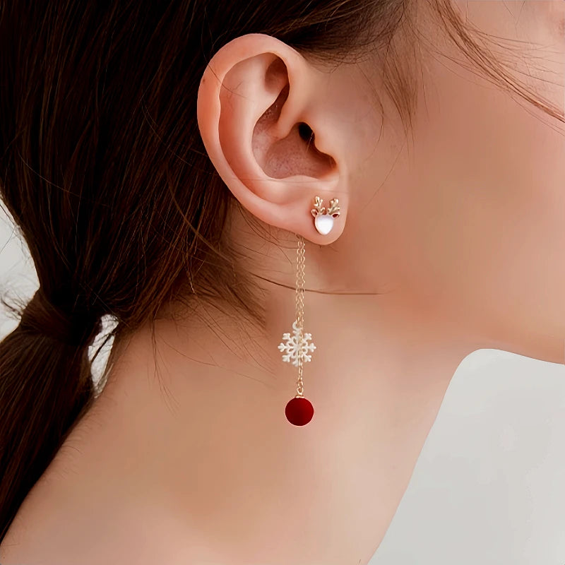 14K Gold-Plated Christmas Zircon Deer Snowflake Tassel Earrings - elegant Deer Tassel Earrings