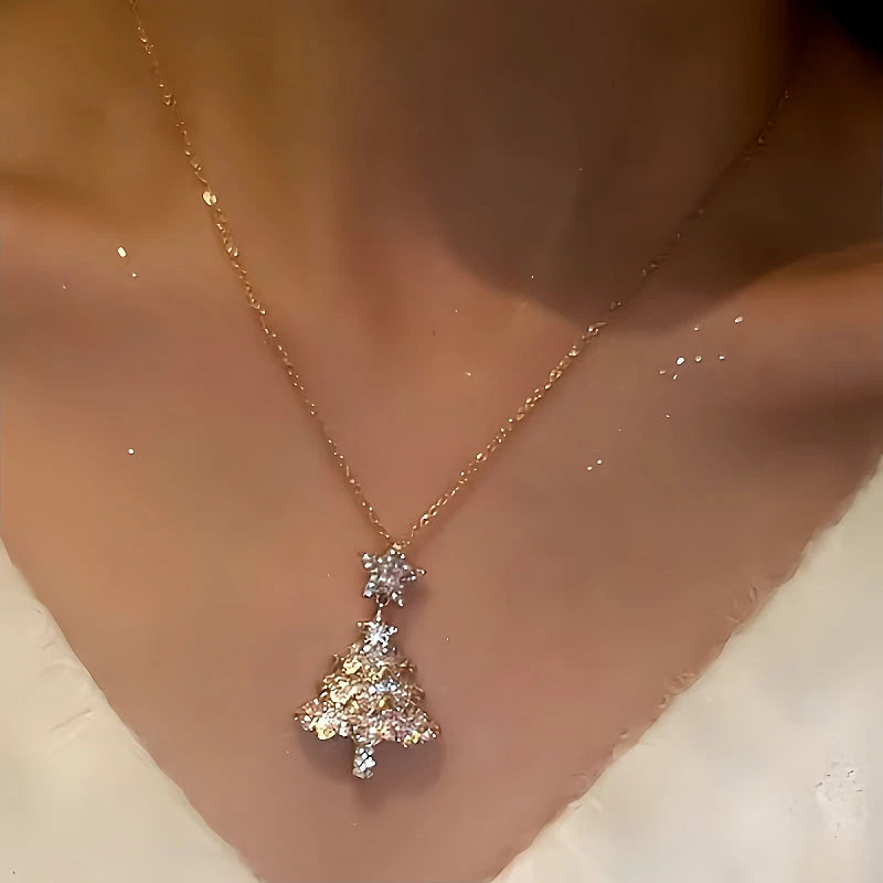 14K Gold-Plated Christmas Zircon Pink Christmas Tree Necklaces - beautiful Pink Christmas Tree Necklace