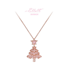 Detailed view of the 14K Gold-Plated Christmas Zircon Pink Christmas Tree Necklaces chain and pendant