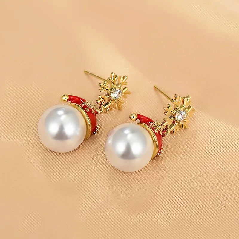 Close-up detail of the sparkling zircons and plating on the Snowflake Hat Earrings