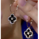 14K Gold-Plated Zircon Classic Black Leaf Earrings - elegant Classic Black Leaf Earrings