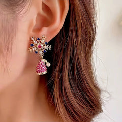 Close-up detail of the sparkling zircons and plating on the Colorful Christmas Earrings