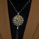 14K Gold-Plated Colorful Crystal Sweater Chain Necklace - beautiful Crystal Sweater Necklace