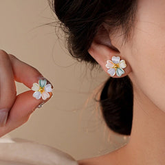 14K Gold-Plated Colorful Flower Stud Earrings - elegant Colorful Flower Studs