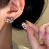 14K Gold-Plated Colorful Zircon Diamond Heart Stud Earrings - elegant Zircon Heart Studs