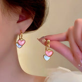 14K Gold-Plated Contrasting Heart Earrings - elegant Contrasting Heart Earrings