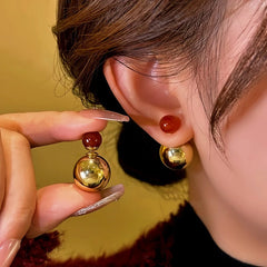 14K Gold-Plated Contrasting Large And Small Beads Earrings - elegant Contrasting Beads Earrings