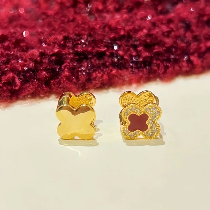 14K Gold-Plated Contrasting Printed Clover Earrings - elegant Printed Clover Earrings