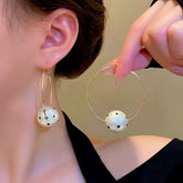 14K Gold-Plated Cotton Pearl Ball Hoop Earrings - elegant Pearl Ball Hoops