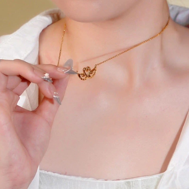 14K Gold-Plated Couple Swan Necklace - beautiful Couple Swan Necklace