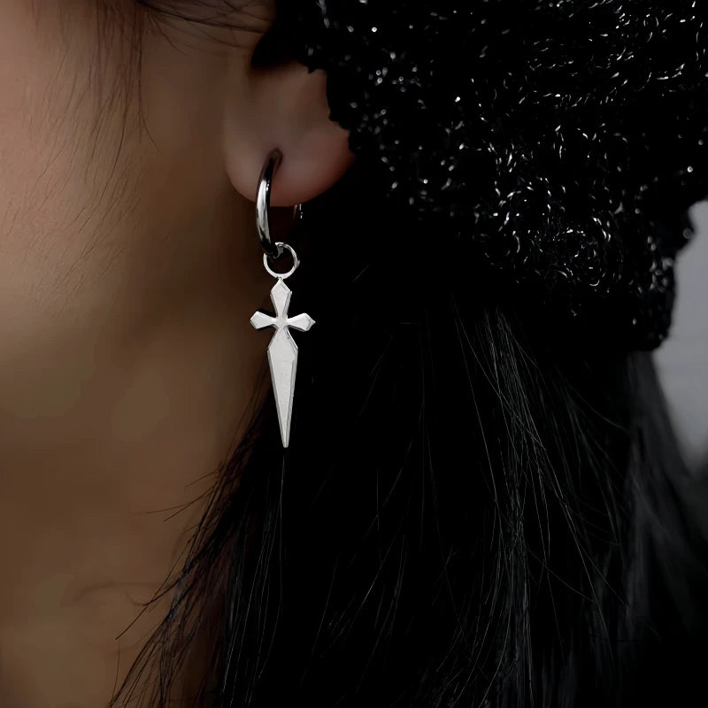 Angled view of the 14K Gold-Plated Cross Personalized Earrings