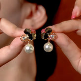 14K Gold-Plated Crystal Flower Pearl Earrings - elegant Crystal Flower Pearl Earrings
