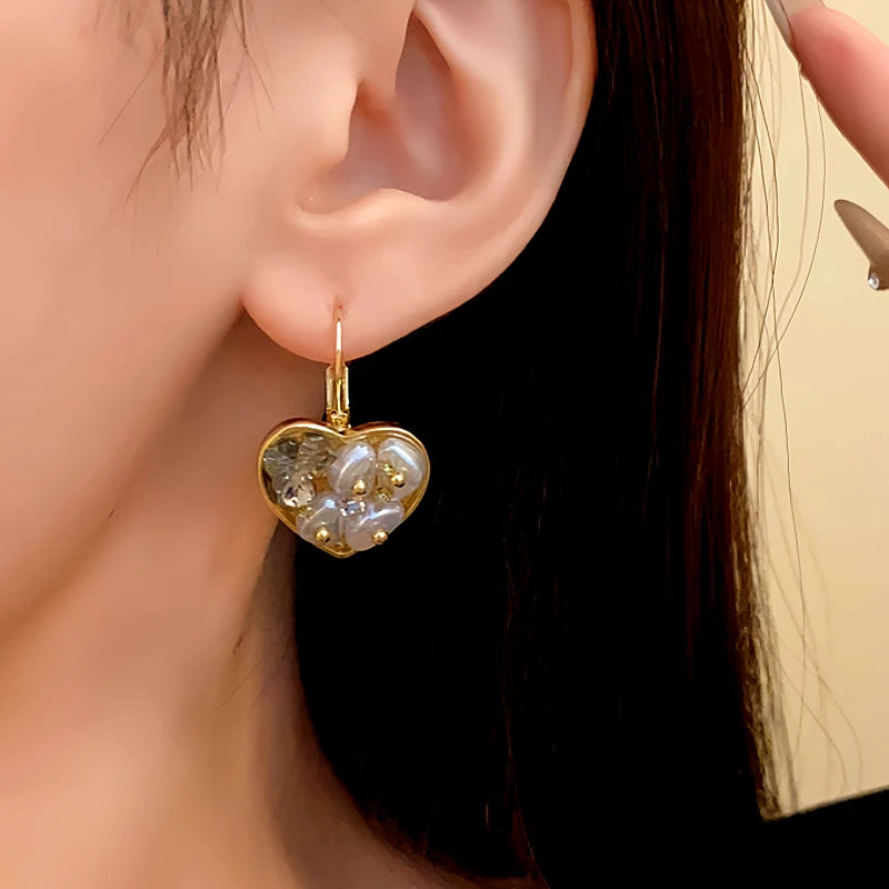 14K Gold-Plated Crystal Heart-Design Earrings - elegant Crystal Heart Earrings
