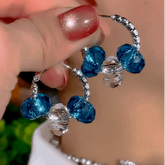 14K Gold-Plated Crystal Hoop Earrings - elegant Blue Crystal Hoops