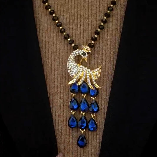 14K Gold-Plated Crystal Peacock Sweater Necklace - beautiful Peacock Sweater Necklace