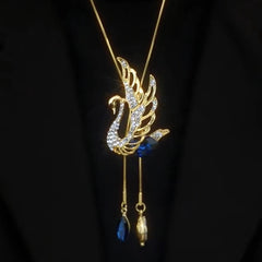 14K Gold-Plated Crystal Swan Sweater Necklace - beautiful Swan Sweater Necklace