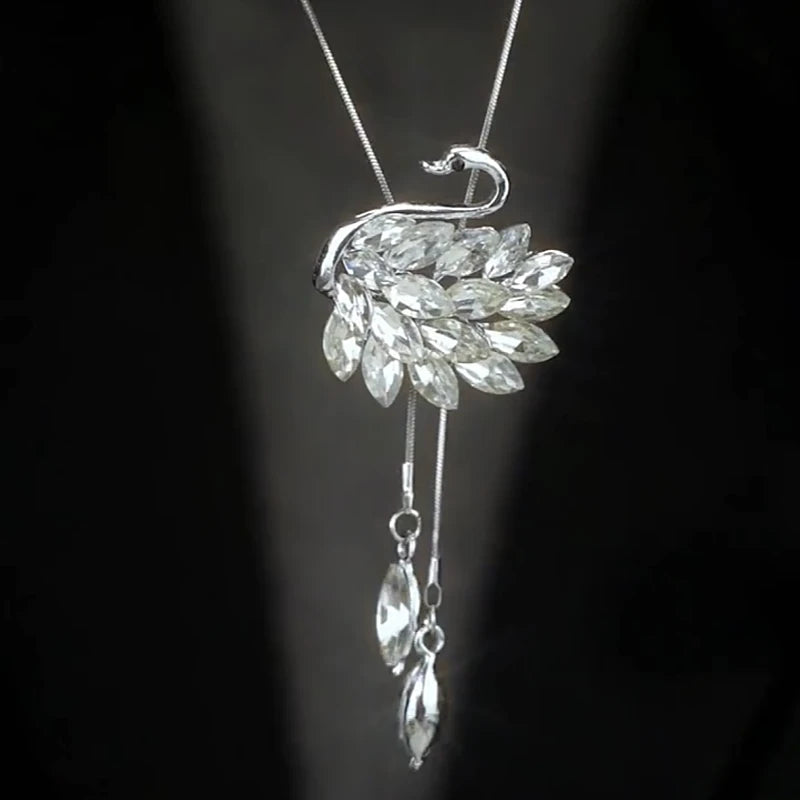 14K Gold-Plated Crystal Swan With Diamonds Necklace worn to showcase its length and pendant detail