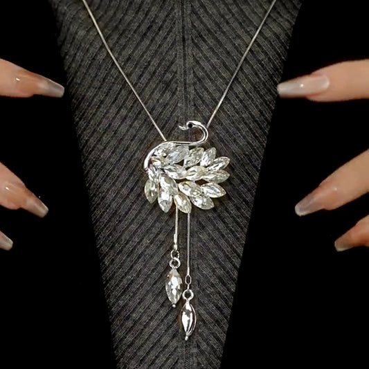 14K Gold-Plated Crystal Swan With Diamonds Necklace - beautiful Crystal Swan Necklace