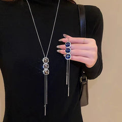 The perfect Blue Crystal Sweater Necklace for layering or wearing as a statement piece