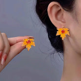 14K Gold-Plated Crystal Zircon Maple Leaf Stud Earrings - elegant Maple Leaf Studs
