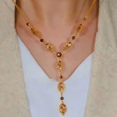 14K Gold-Plated Diamond-Studded Brown Leaf Necklace - beautiful Brown Leaf Necklace