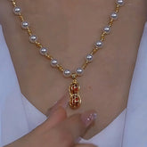 14K Gold-Plated Diamond-Studded Peanut Pearl Necklace - beautiful Peanut Pearl Necklace