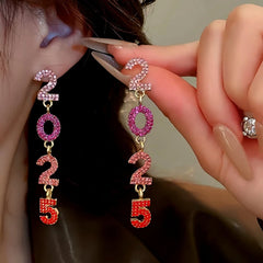 14K Gold-Plated Diamond 2025 Digital Earrings - elegant 2025 Earrings