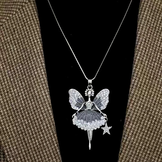 14K Gold-Plated Diamond Angel Girl Sweater Chain Necklace - beautiful Angel Sweater Necklace