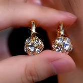 14K Gold-Plated Diamond Ball Earrings - elegant Golden Diamond Ball Earrings