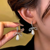 14K Gold-Plated Diamond Bow Bead Earrings - elegant Bow Bead Earrings