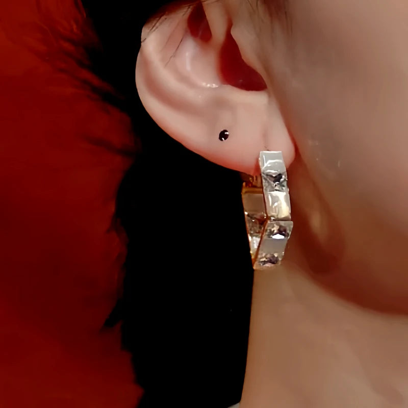 Close-up detail of the sparkling zircons and plating on the Cat's Eye Hoop Earrings