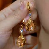 14K Gold-Plated Diamond Cat's Eye Water Drop Earrings - elegant Cat's Eye Water Drop Earrings